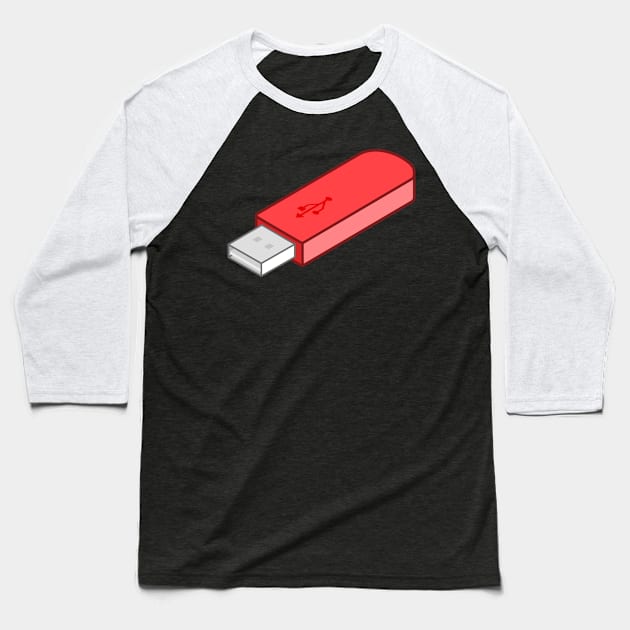 Red Usb Baseball T-Shirt by Lollik